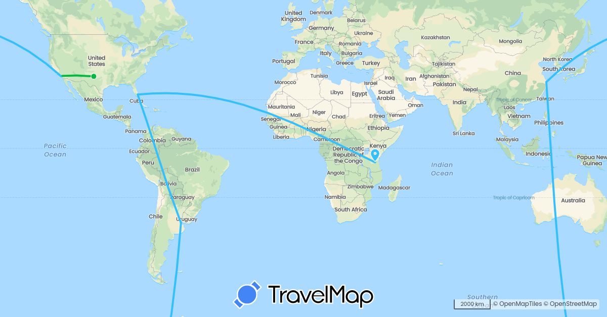 TravelMap itinerary: driving, bus, boat in Argentina, China, Tanzania, United States (Africa, Asia, North America, South America)